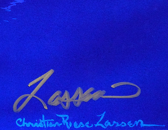 ラッセン「タヒチアンブルー」ミクストメディア版画に手彩色（ダイヤ付）　本人直筆金ペンサイン拡大画像