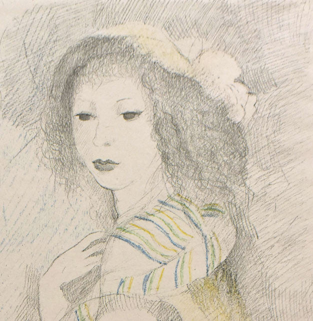 マリー　ローランサン（Marie　Laurencin）『バルコニーの乙女と犬（「フィネットの冒険」より）』リトグラフ　拡大画像1