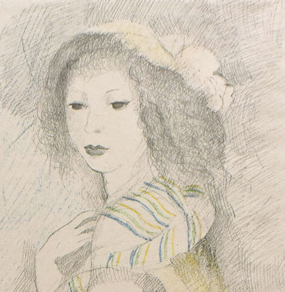 マリー　ローランサン（Marie　Laurencin）『バルコニーの乙女と犬（「フィネットの冒険」より）』リトグラフ　拡大画像1