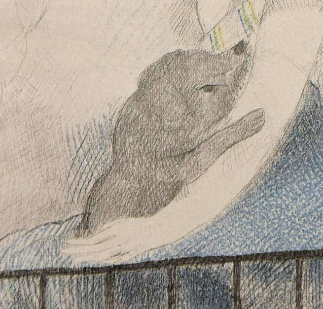 マリー　ローランサン（Marie　Laurencin）『バルコニーの乙女と犬（「フィネットの冒険」より）』リトグラフ　拡大画像2