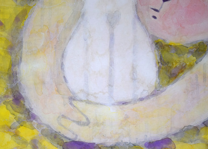 佐原和行「猫と遊ぶ」水彩画・F6号　拡大画像2