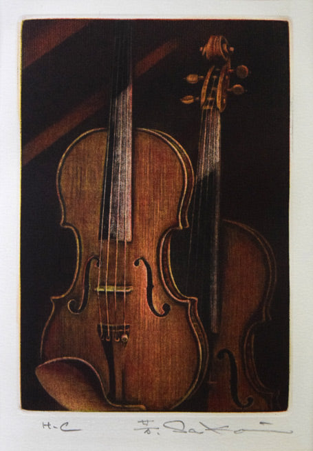 酒井芳元「ヴァイオリン」銅版画　作品全体拡大画像