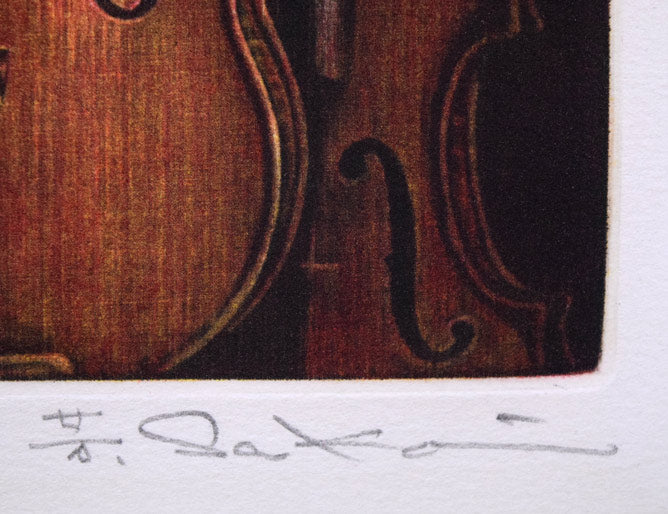 酒井芳元「ヴァイオリン」銅版画　本人直筆鉛筆サイン