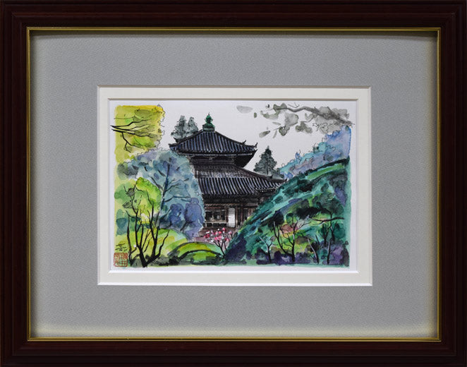 酒井芳元「新緑の安楽寺（京都）」水彩画