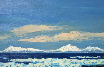 坂本直行「流氷と国後島チャチャヌプリ」油絵・M10号・1969年作　拡大部分1