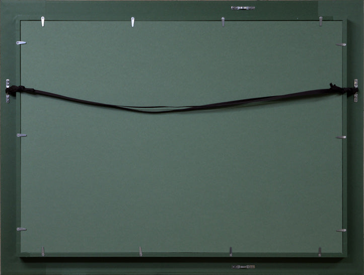坂本直行「流氷と国後島チャチャヌプリ」油絵・M10号・1969年作　額縁裏側部分