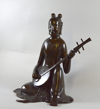 佐々木　象堂「彈阮咸（ダンゲンカン）鋳銅置物」ろう型鋳金・共箱・高さ約26cm　前方部分2