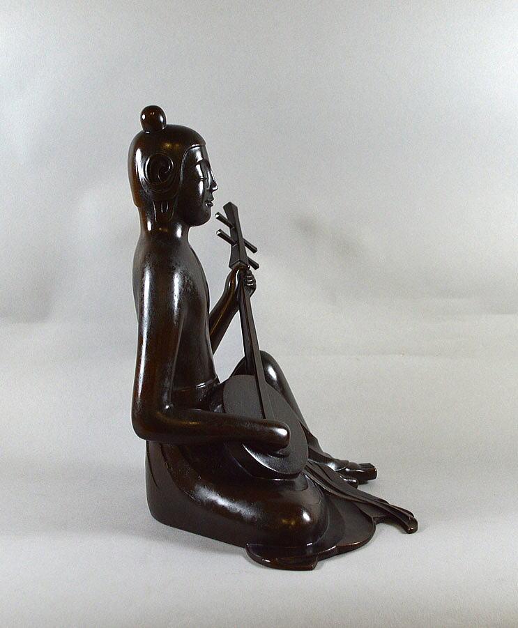 佐々木　象堂「彈阮咸（ダンゲンカン）鋳銅置物」ろう型鋳金・共箱・高さ約26cm　側面部分1