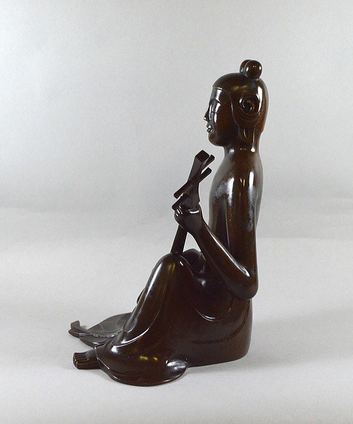 佐々木　象堂「彈阮咸（ダンゲンカン）鋳銅置物」ろう型鋳金・共箱・高さ約26cm　側面部分2