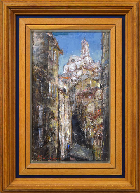 笹山峻弘（俊弘）「シエナ風景（イタリー）」油絵・M8号