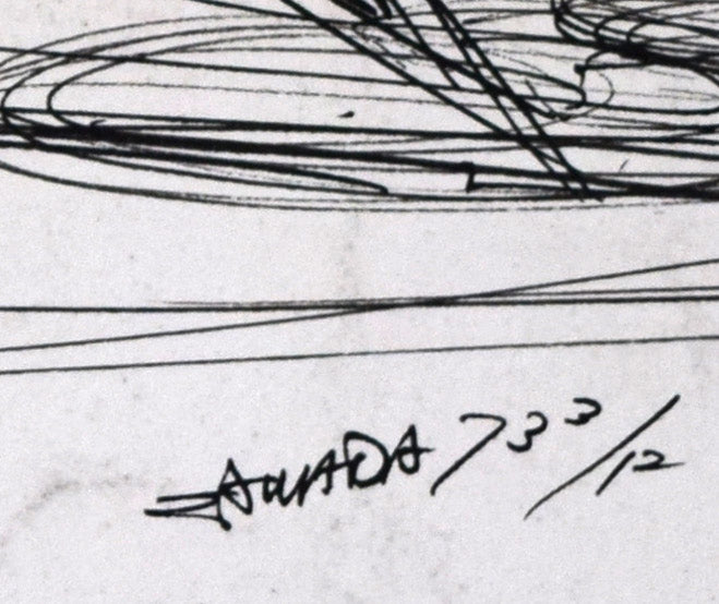 澤田文一「木賃宿（きちんやど）」木炭素描画（両面作品）　裏側拡大画像2（本人サイン、1973年3月12日作）