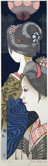 関野準一郎「文月（舞妓十二ヶ月）」木版画　作品全体拡大画像