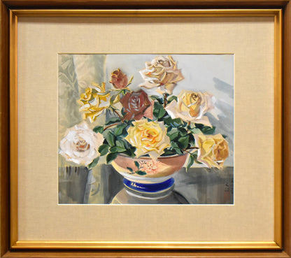 繁野三郎「薔薇」水彩画・6号