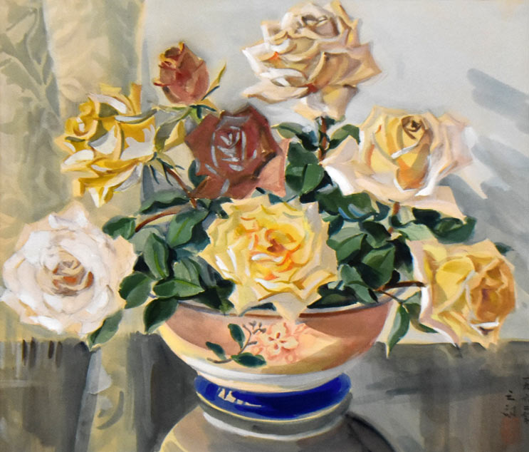 繁野三郎「薔薇」水彩画・6号　作品全体画像