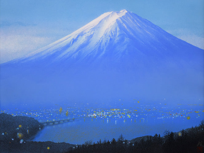 清水規「黎明富士」リトグラフに手彩色　作品全体拡大画像