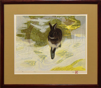 下田義寛「春来」木版画