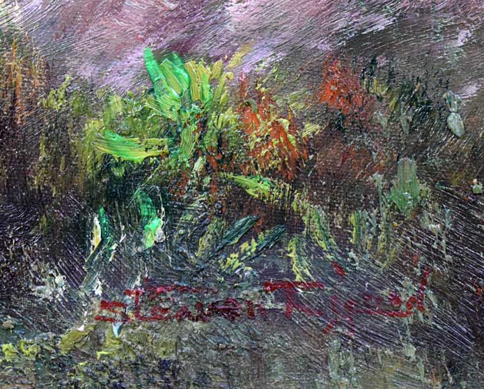スティーブン・リガード「湖水へ続く道」油絵・F12号　サイン部分