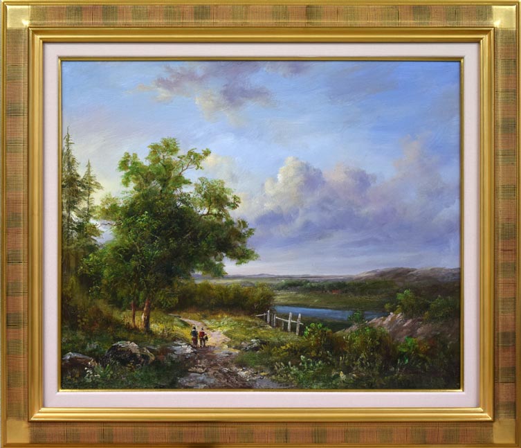 スティーブン　リガード（STEAVEN　RIGUAD）「湖水へ続く道」油絵・F12号