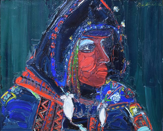 鈴木マサハル「インカの女」油絵・F15号　作品全体拡大画像