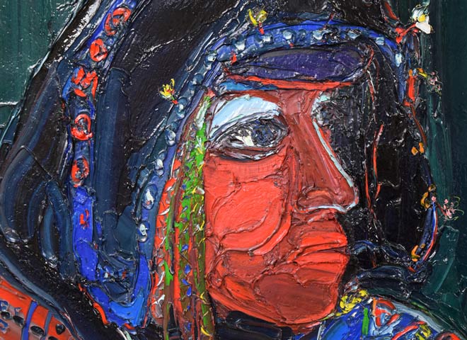 鈴木マサハル「インカの女」油絵・F15号　拡大画像1