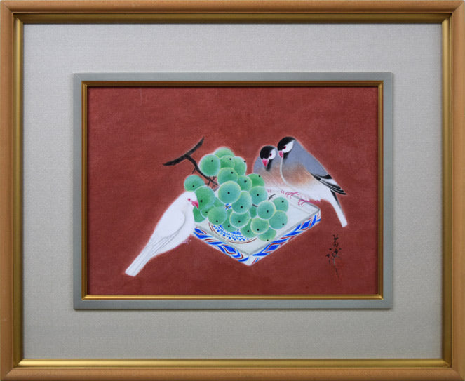 高木黄史「鳥と果物」日本画・F4号