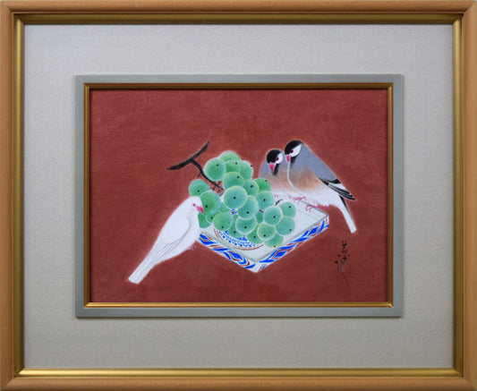 高木黄史「鳥と果物」日本画・F4号