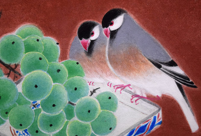 高木黄史「鳥と果物」日本画・F4号　拡大画像3