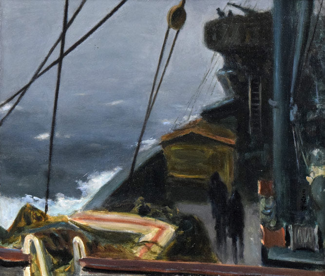 田辺三重松「北洋の輸送船（エスキース作品）」油絵・F10号　作品全体拡大画像