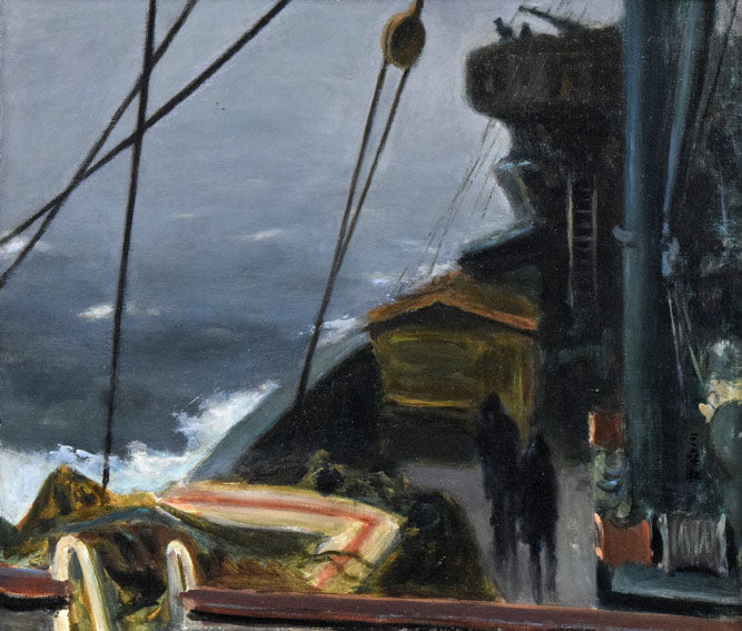 田辺三重松「北洋の輸送船（エスキース作品）」油絵・F10号　作品全体画像