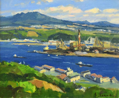 田中進「室蘭港」油絵・F8号　作品全体拡大画像
