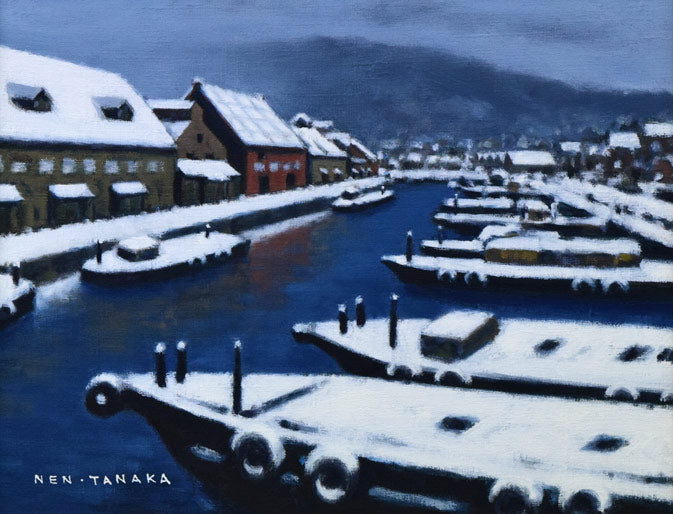 田中稔「運河風景（小樽）」油絵・F6号　作品全体拡大画像
