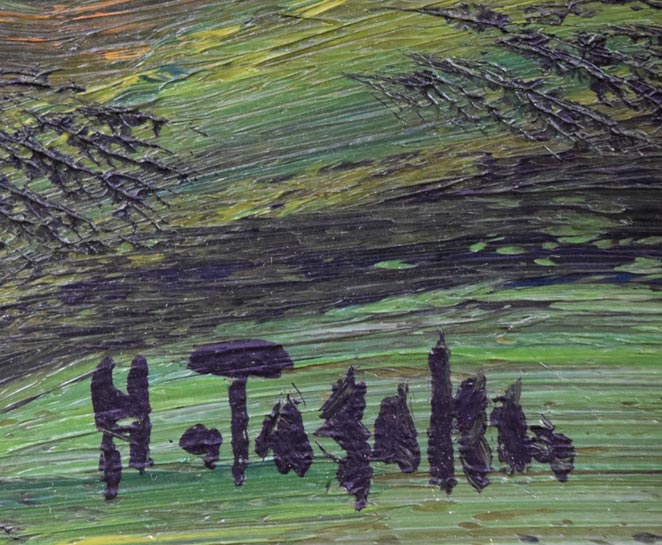 田崎広助「夏の阿蘇山」油絵・F4号　サイン拡大画像
