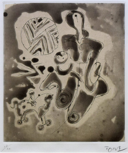 利根山光人「母子像」銅版画　作品全体画像