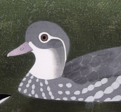 上村松篁「おしどり」木版画　拡大画像4