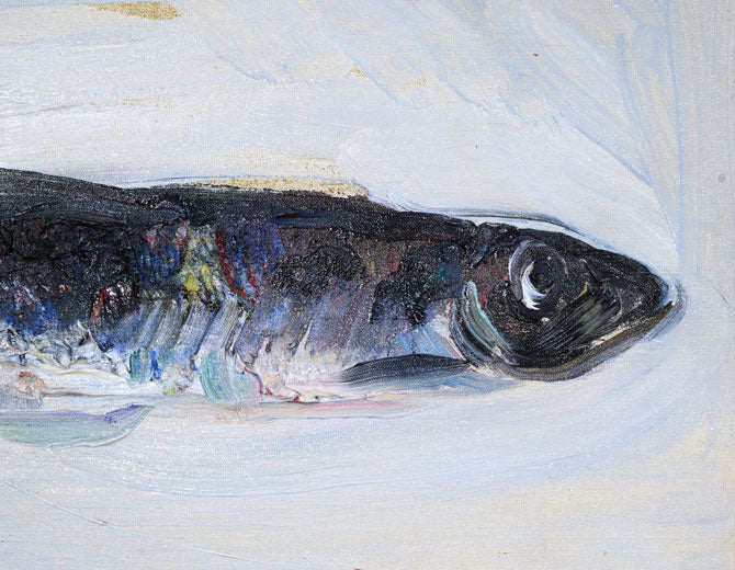 上野山清貢「魚」油絵・F4号　拡大画像2