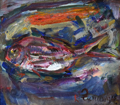 上野山清貢「鯛」油絵・色紙　作品全体画像