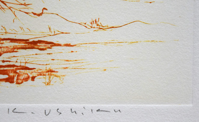 牛玖健治「丘の上M－2」銅版画　本人直筆鉛筆サイン拡大