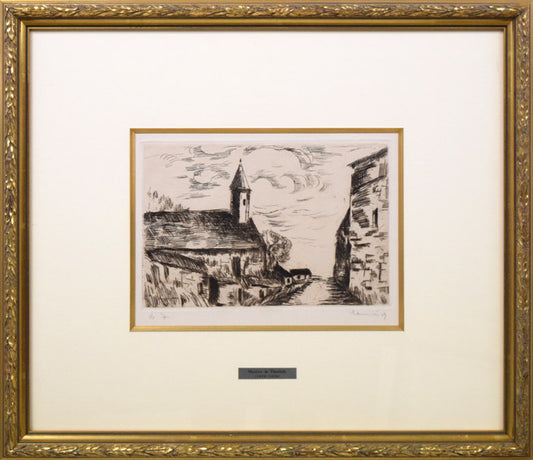 モーリス　ド　ヴラマンク（Maurice de VLAMINCK）「フェッサンヴィリエ教会」銅版画（エッチング）
