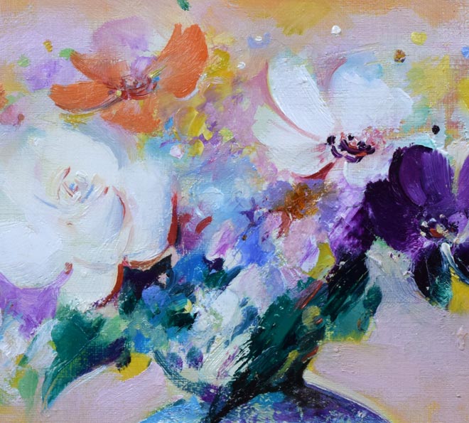 渡辺芳文「花」油絵・F3号　拡大画像2