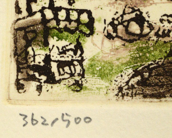 渡会純价「はなやぐ街（札幌大通公園）」銅版画・1988年作　限定番号部分（ed，362/500）