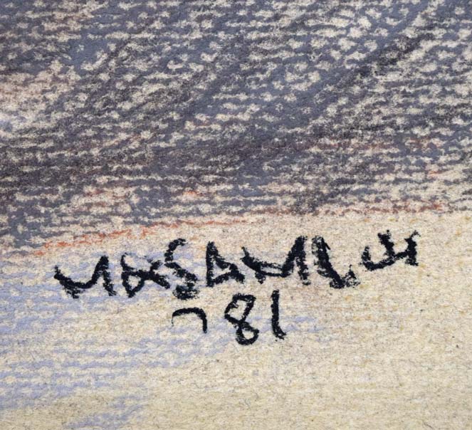 山岸正巳「小さなバイオリニスト」パステル画・10号　サイン・年記（1981年作）拡大画像