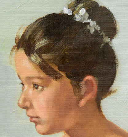 山岸正巳「小さなバレリーナ少憩」油絵・F4号　拡大画像3