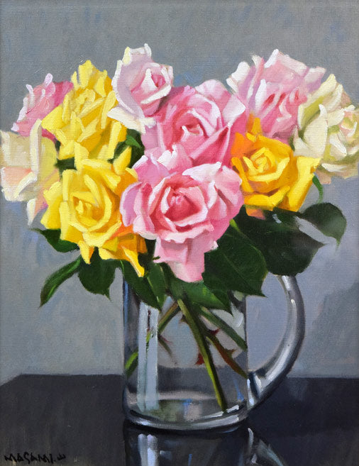 高品質最新作♥♥#3540　　油彩　山岸正巳　卓上薔薇　額58cm×48cm♥♥ 静物画