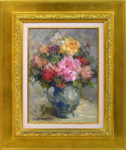 山崎翠祥「薔薇（金縁）」油絵・F4号