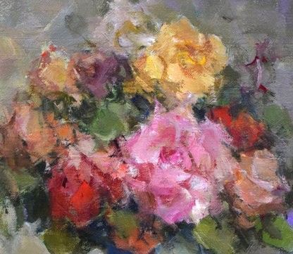 山崎翠祥「薔薇（金縁）」油絵・F4号　拡大画像1